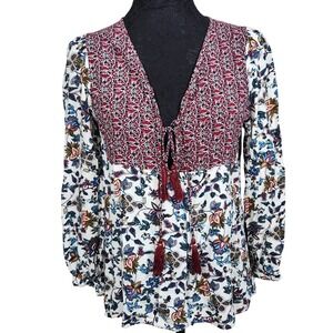 Altard‎ State Floral Tassel V Neck Long Sleeve Boho Blouse Top Women's Size S